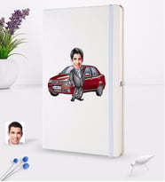 BK Gift Kişiye Özel Plakalı Erkek Fiat Albea Karikatürlü Beyaz Termo Deri Defter 16x24cm Model 1