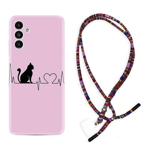 Samsung A23 A31 A32 A50 A51 A52 A53 A70 Kılıf Boyun Asklı Rasta Silikon Pink Cat Heart 1303