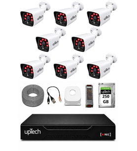 UPTECH 8 Kameralı Güvenlik Kamera Seti 2MP 1080P Full HD 6 Atom LED Gece Görüşlü 250GB HDD 5525