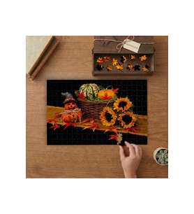 Ayçiçekleri - Bal Kabağı Feneri - Sonbahar Tasarımı 240 parça Ahşap Puzzle Ahşap Kutuda MP09858