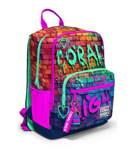 Coral High Dört Bölmeli Pembe Lacivert Grafiti Ortaokul Çantası - Kız Çocuk