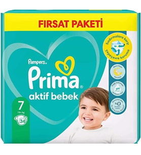Prima Bebek Bezi Aktif Bebek 7 Beden 34 Adet XX Large Fırsat Paketi