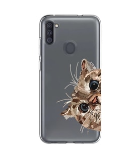 Samsung Galaxy M21 Uyumlu Tatlı Kedi Desenli Şeffaf Telefon Kılıfı