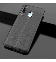 Samsung Galaxy A20S Kılıf Deri Tarzı Niss Silikon Case (Siyah)