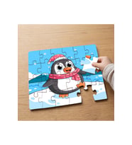 Sevimli Noel Şapkalı Penguen Tasarımlı 24 Parça Ahşap Çocuk Puzzle MPK0708