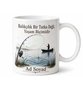 Olta Temalı Balıkçı Kupası Baskılı Kupa Bardak Hediye Balıkçılık Severlere Özel Tasarım