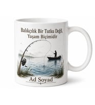 Olta Temalı Balıkçı Kupası Baskılı Kupa Bardak Hediye Balıkçılık Severlere Özel Tasarım