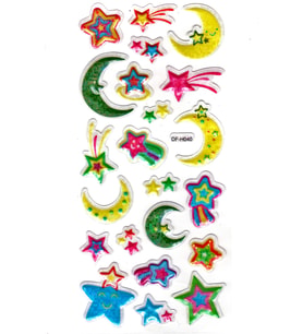 Işıltılı Sticker Kabartmalı Stiker Defter Planlayıcı Etiket (Dfh040)-18x9cm - Ay Yıldız