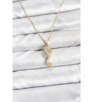 316L Çelik Zincir Gold Renk Deniz Atı Model Zirkon Taşlı Kadın Kolye - TJ-BKO10895