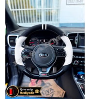 Kia Sportage QL Dikme Direksiyon Kılıfı Delikli Deri Parlak Siyah Beyaz Detay Çift Yüzük ve Dikiş 2015-2018