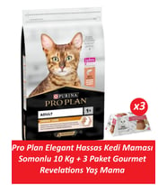 Pro Plan Elegant Kedi Maması Hassas Somonlu 10 Kg + 3 Adet Gourmet Somonlu Yaş Mama
