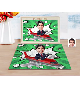 BK Gift Kişiye Özel Erkek Uçuş Görevlisi Karikatürlü 1000 Parça Profesyonel Puzzle-1