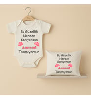 Pia Baby B31 %100 Pamuk Annemi Tanımıyorsun Yazılı Tasarlanabilir Bebek Body Ve Yastık Kılıfı (Ekru)