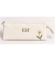 Kişiye Özel Tekli Papatya Köşe Baskılı Fermuarlı Clutch El Çantası Makyaj Çantası