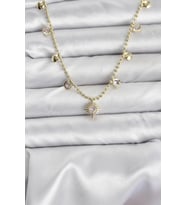 Zirkon Taşlı Kutup Yıldızı Model Pirinç Gold Renk Kadın Kolye