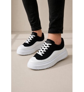 JY507 Dara Bağcıklı Süet Cilt Erkek Günlük Sneaker Ayakkabı SCBT Siyah/Beyaz