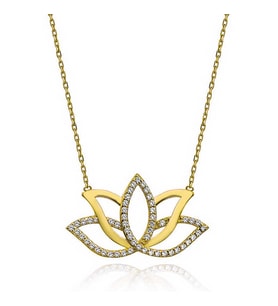 Gümüş Gold Lotus Çiçeği Kadın Kolye
