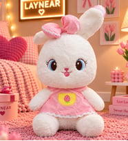 Pembe Elbiseli Sevimli Tavşan Peluş Oyuncak – Fiyonklu Dekoratif Tavşan