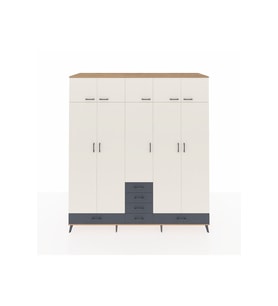 Kronos Dolap 6 Raflı 6 Çekmeceli 4 Askılı 220x59x243 Çam-Aytaşı/Antrasit