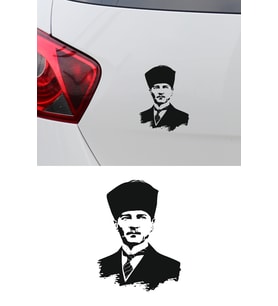 Atatürk Silüet Sticker Araba Sticker Oto Sticker 20x15 Cm (Siyah)