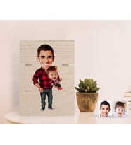 BK Gift Kişiye Özel Baba Kız Karikatürlü Otantik Masaüstü Ahşap Palet Çerçeve-2 (Beyaz)