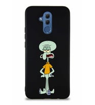Huawei Mate 20 Lite Soft Premier Kapak Squidward Dokunaç Tasarımlı Silikon Kılıf - Siyah (Şeffaf)
