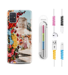 Samsung a71 A72 A73 A7 A9 2018 C7 C9 Kılıf Kablo Koruma Spiral Silikon Gerçek Çiçekler 1743