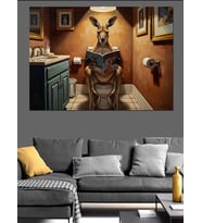 Tuvalette Gazete Okuyan Kanguru Dekoratif Kanvas - Mdf Ahşap Tablo