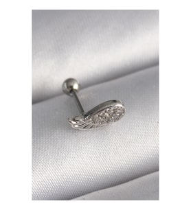 316L Çelik Gümüş Renk Zirkon Taşlı Kanat Tragus Piercing - TJ-PR1269 TG-V 7565