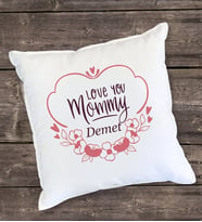Love You Mommy Çiçekli Yastık (Beyaz)