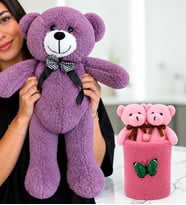 Büyük Boy Mor Peluş Ayıcık ve Peluş Saksıda Ayıcık Buketi Sevgiliye Kadına Arkadaşa Hediye