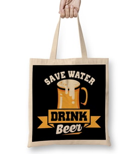 Save Water Drink Beer Funny Beer Drinking Pun Joke Bez Çanta Uzun Saplı