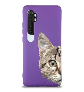 Xiaomi Mi Note 10 Lite Uyumlu Lansman Kılıf Catface Tasarımlı İçi Kadife Kapak-Mor (Şeffaf)