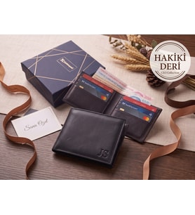 Erkek Siyah %100 Hakiki Deri Cüzdan Çok Kartlıklı Ve Şeffaf Kimlik Bölmeli Klasik Model Cüzdan