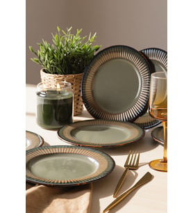 Keramika Reaktif Yeşil Line Pasta Tabağı 21 Cm 6 Adet Q84