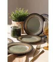 Keramika Reaktif Yeşil Line Pasta Tabağı 21 Cm 6 Adet Q84