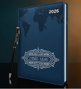 BK Gift Kişiye Özel İsimli Termo Sert Kapak 2026 Lacivert Ajanda & Kalem -11, Öğretmenler Günü Hediyesi, Yeni İş Hediyesi