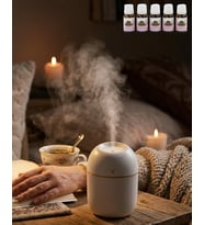 Mini Nemlendirici 5 Esans Hediyeli Led Işıklı Taşınabilir Aromaterapi Buhar Makinesi - Lisinya
