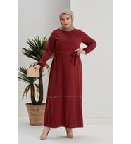 KOL VE ETEK TAŞLI ELBİSE  KİREMİT RENGİ  YASEMİN MODEL