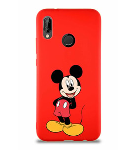 Huawei P20 Lite Soft Premier Kapak Mickey Mouse-B Tasarımlı Silikon Kılıf - Kırmızı (Şeffaf)