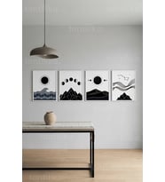 Minimalist Doğa ve Gökyüzü Sanatı 4’lü Ahşap Çerçeveli Tablo Seti