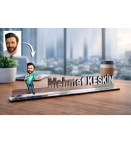 Kişiye Özel Sipiker Karikatürlü 30 cm Ayna Pleksi Masaüstü İsimlik - Ofis Hediyesi