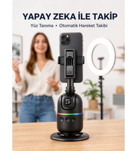 Mey İthalat® Telefon ve Kamera Uyumlu 360° Otomatik Takipli Akıllı Masa Tripodu Yeni Nesil