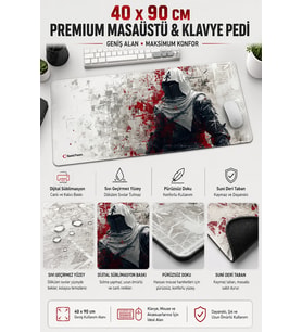 SonicTouch Klavye Mouse Pad Xxl 40x90cm Gri Suikastçı Gamer Oyuncu Pürüzsüz Sıvı Geçirmez Yüzey