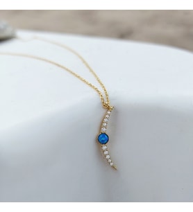 Vaoov 925 Ayar Gümüş Opal Taşlı Gold Ay Kolye