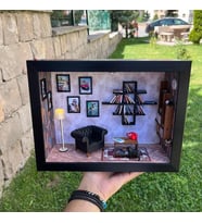 El Yapımı Işıklı Dekoratif Mini Oda - Duvar veya Kitaplık için Özel Tasarım Hediye