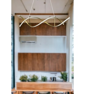 Lumora Modern Tasarım Beyaz Ledli Cafe - Mutfak - Salon 2 Li Led Avize (Eskitme Altın)