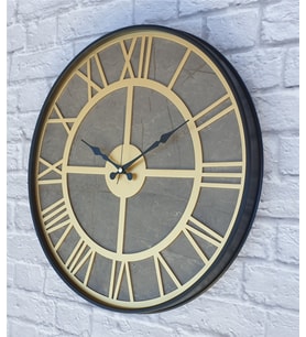 Markakanvas Siyah Metal Kasalı Mermer Desenli Duvar Saati Çap 50 - 80 cm (Altın)