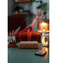 Kişiye Özel 3D Uçan Gitar Hediyelik 16 Renk Dekoratif Masaüstü Led Lamba