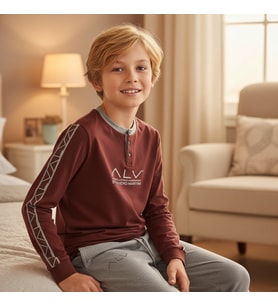 Genç Erkek Pamuklu Kahve Desenli Renk Pijama Takımı AL003 V1 BB2434